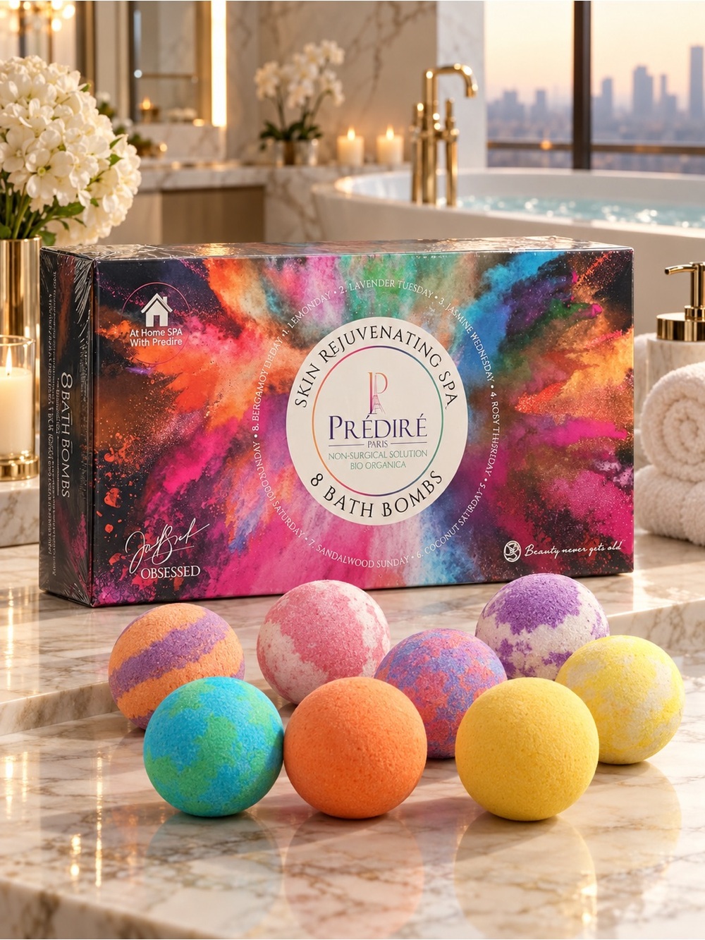 Prédiré Paris 8 Bath Bombs Luxury Skin Rejuvenating Spa Gift Set NWT
